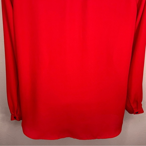 Petite Small Banana Republic Red Long Sleeve Blouse Dark Navy Blue Trim - Picture 9 of 13